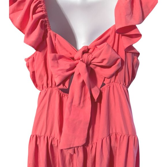 NWT Endless Rose Tiered Maxi Dress Ruffle Sleeve Coral Pink Sundress Women Small - Picture 6 of 7